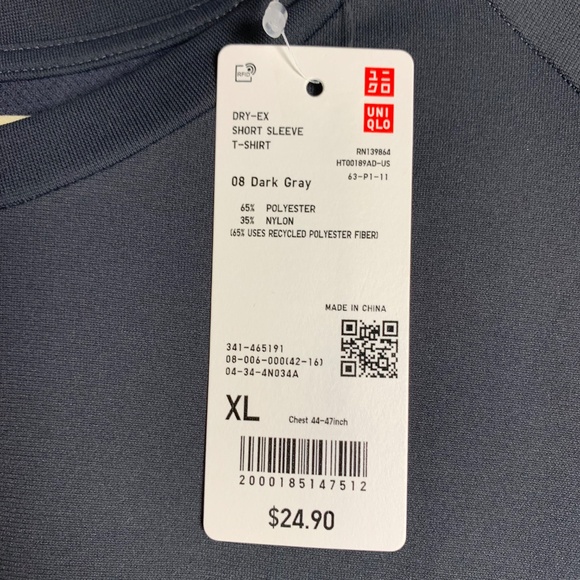 Men’s Charcoal grey Uni Glo Tee dry fit material NWT sz XL - Picture 3 of 6
